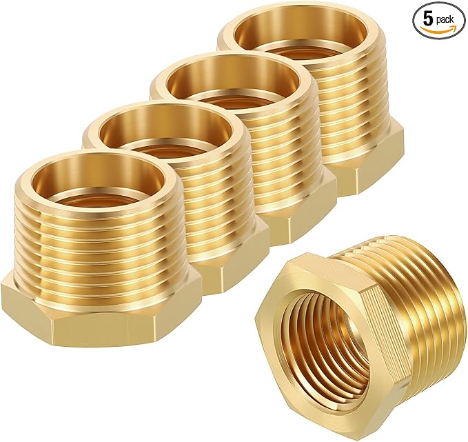 5 Pack Male to FeMale Adapters, 3/4" NTP Male x 1/2" NTP Female Threaded Brass by Rebower