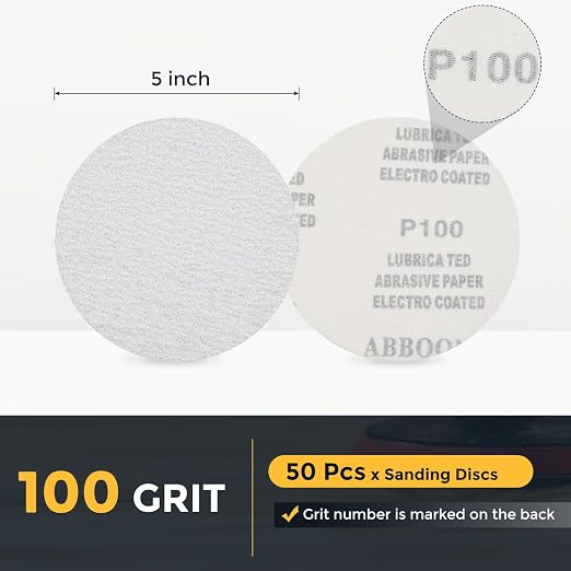 HARFINGTON 50 Pcs 5 Inch Sanding Disc 100 Grit White Aluminum Oxide | Hook and - Image 2