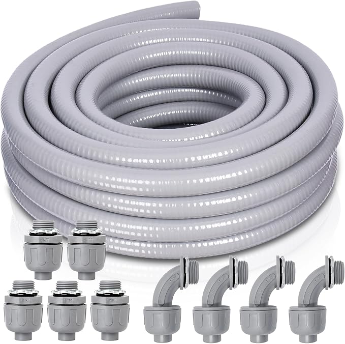 1 Inch 25 FT Non Metallic Liquid-Tight Conduit and Connector Kit by Feotech