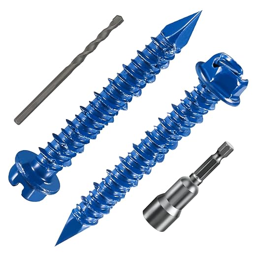Wensilon 1/4" * 1-3/4" Slotted Hex Concrete Screws Anchor Blue Hexagon Head by Wensilon