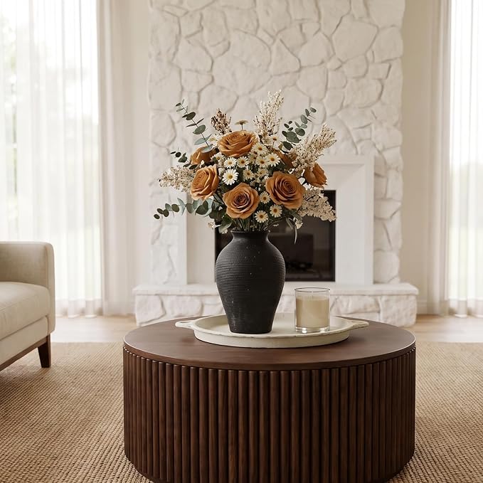 9.06 Inch Tall Vintage Ceramic Flower Vase, Rustic Farmhouse Vase - Image 8