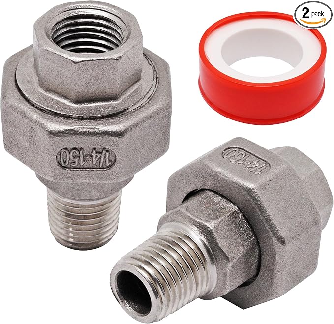 2Pcs Cast Pipe Fittings Union, 1/4" NPT Female x 1/4" NPT Male Thread 304 by SWZHAI