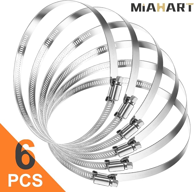 MIAHART 6 inch Hose Clamp Adjustable 304 Stainless Steel Duct Clamps Worm Gear - Image 7
