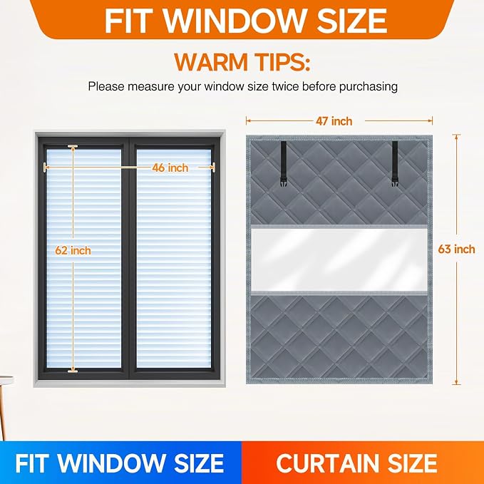 Winter Visible Insulated Window Curtain 47"x63", Oxford Cloth Thermal Window - Image 2