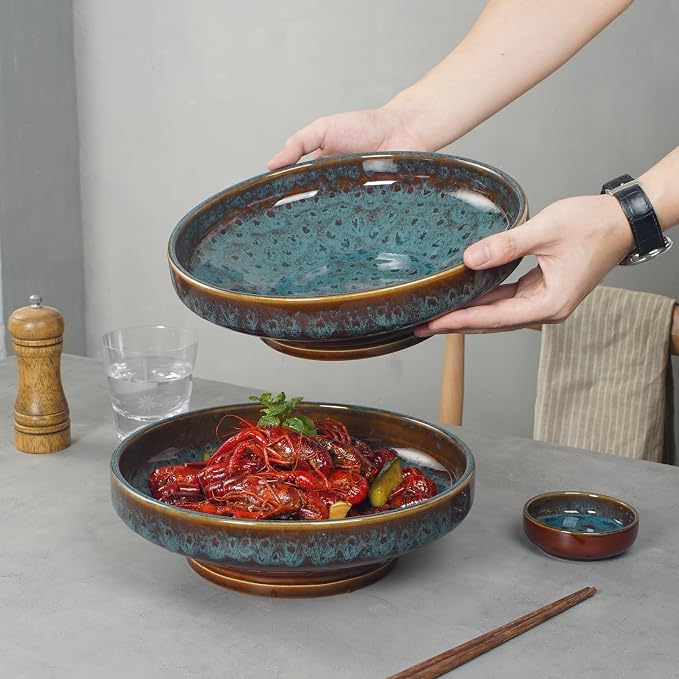 Ceramic Fruit Bowl for Kitchen Counter, Decorative Pedestal Bowl for Table - Image 3