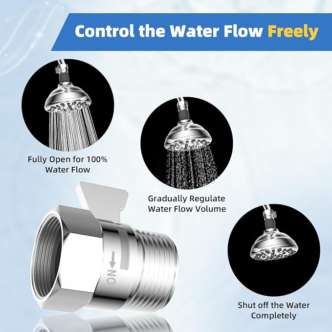 Hibbent All Metal 3 Pack Shower Head Flow Control Valve, G1/2 Brass Shut-off - Image 3