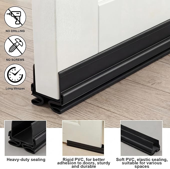 Yaocom 2 Strip Black 32 Inch Vinyl U-Shape Door Bottom Seal, Slide on - Image 3