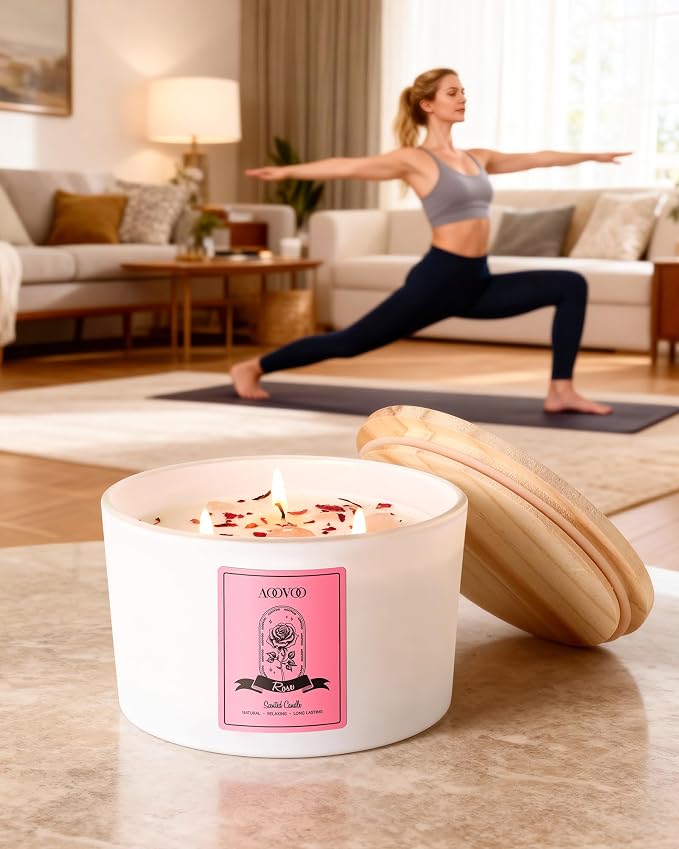 AOOVOO Rose Scented Candles for Women - 20oz 3 Wick Soy Candles for Home Scented - Image 6