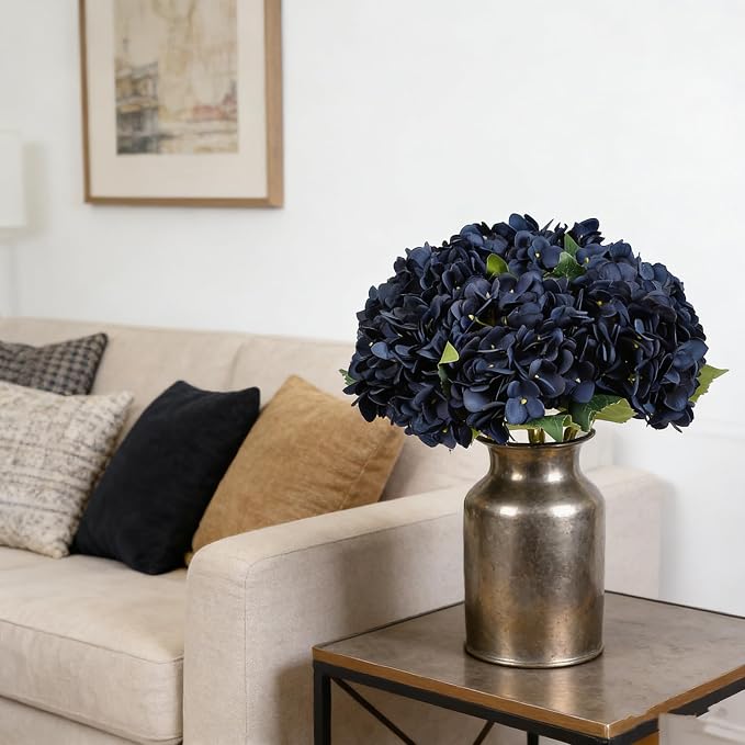 Kimura's Cabin 6pcs Navy Blue Hydrangea Artificial Flowers Silk Hydrangeas | - Image 9