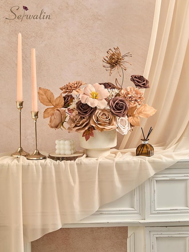 Serwalin Brown & Apricot Artificial Flowers, Silk Fall Flowers - Image 5