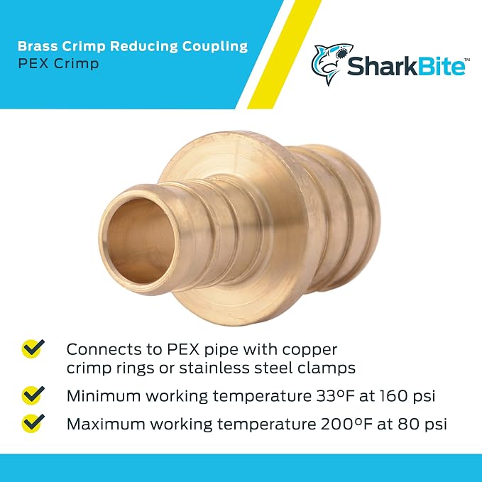 SharkBite 1/2 Inch x 3/4 Inch Crimp Reducing Coupling, Brass Plumbing Fitting - Image 4