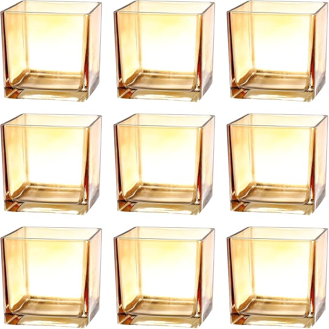 Square Glass Vases Set of 9, Amber Glass Vase by MARTAGE