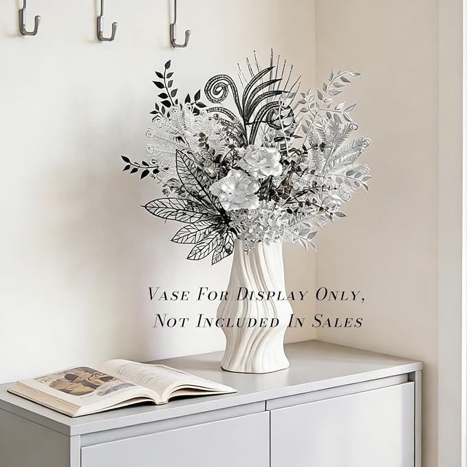 Black silver artificial decorative bouquet, Luxury Gothic silk flowers 17'' | - Image 6