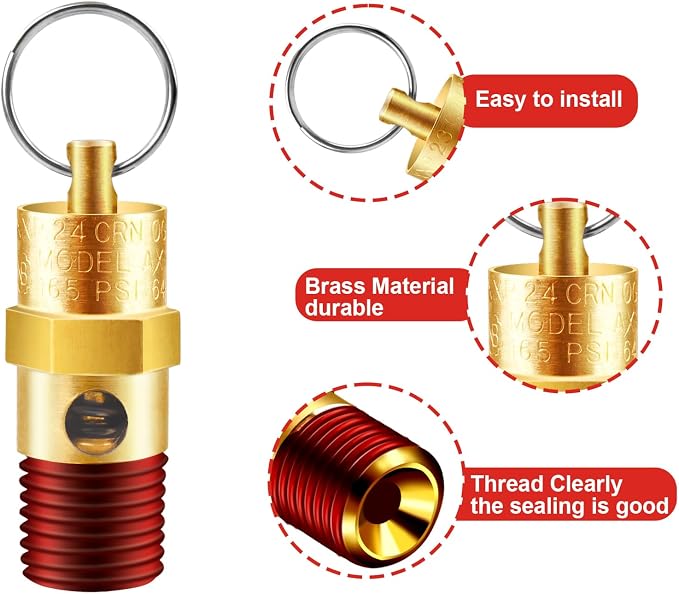 2 Pieces 1/4'' Male NPT Air Compressor Pressure Relief Valve Brass Safety Valve - Image 4