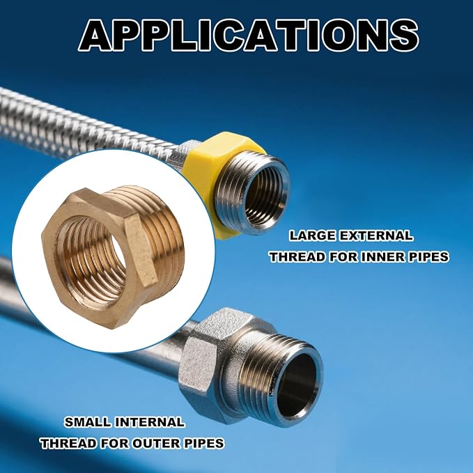 2pcs Brass Reducer Hex Bushing, 3/8" Male to 1/4" NPT Female Adapter | Reducing - Image 6