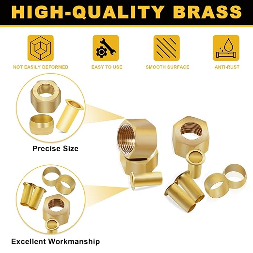 Siptenk 180PCS 1/4" Brass Compression Sleeves Ferrules & Inserts & Nuts | - Image 3