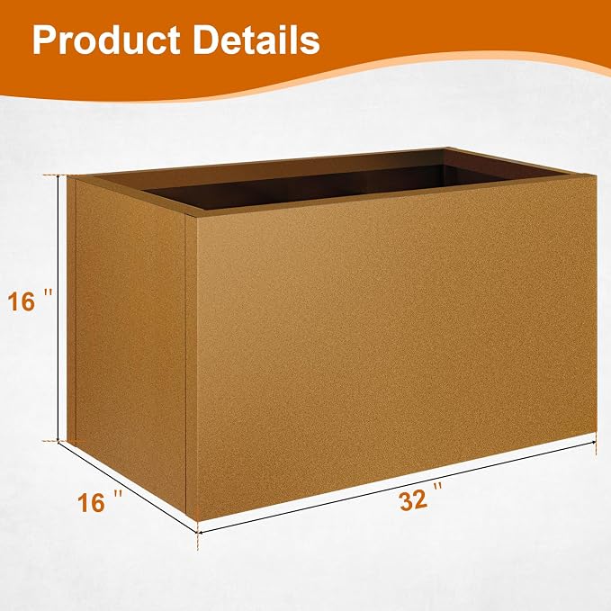 32"x16"x16" Corten Steel Planter Box, Large Steel Planter Box | Heavy-Duty Rust - Image 2