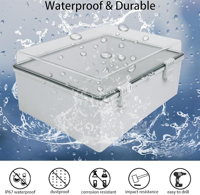 Junction Box, Hinged Grey Clear Cover IP67 Waterproof ABS Project Box - Image 2