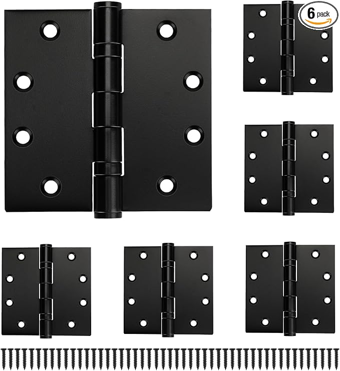 6 Pack Black Door Hinges 4.5 x 4.5 Inches, Heavy Duty Stainless Steel Ball by MOZCORNHARDWARE