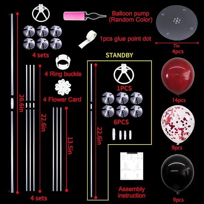 TONIFUL 4 Set Black Wine Red Balloon Stand Balloon Centerpieces - Image 2