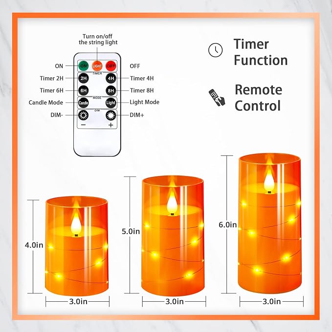 NURADA Flameless Candles with Remote Timers: Built-in Star String Lights 3D - Image 9