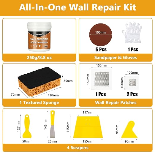 KURUI Drywall Repair Kit, 8.8oz Spackle Wall Repair Paste - Image 2