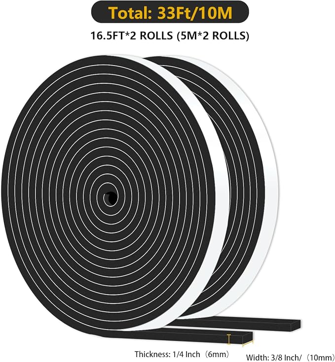 Foam Tape, Weather Stripping, High Density CR, Soundproof, 3/8 in x 1/4 in x - Image 2