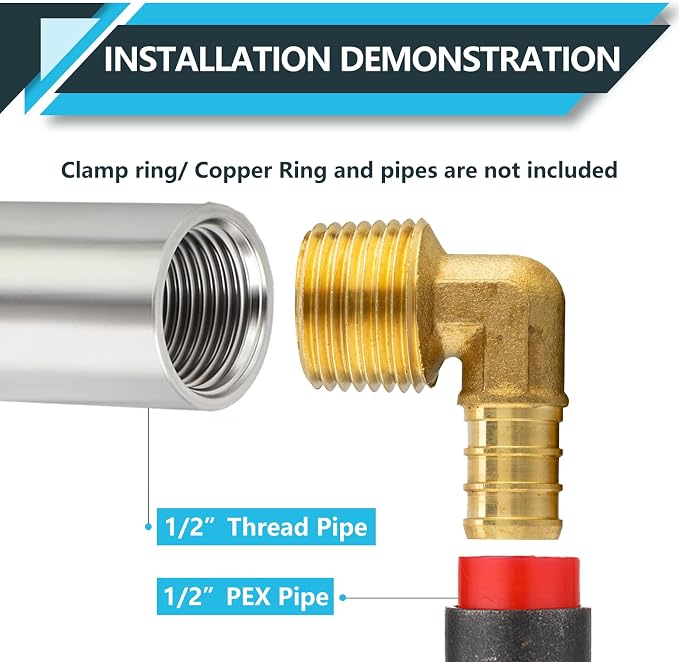 100Pack Seelink PEX Fittings, Pex 1/2" x 1/2" Male Threaded NPT Elbow | Brass - Image 4