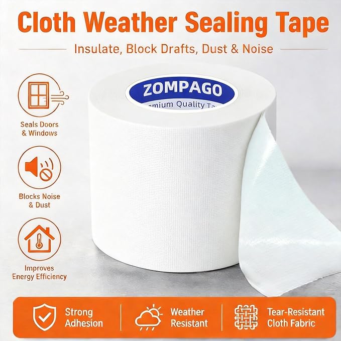 ZOMPAGO White Window Weather Sealing Tape 2.4in x 33FT, Cloth Draft Stopper - Image 4