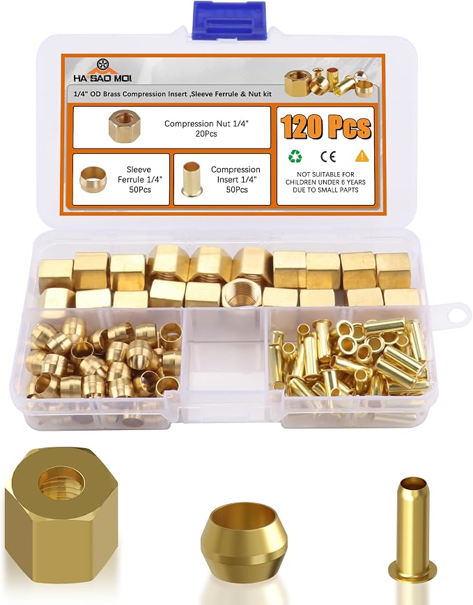 120PCS 1/4 inch Compression Fittings Assortment kit -（1/4") 50 Brass by Unknown