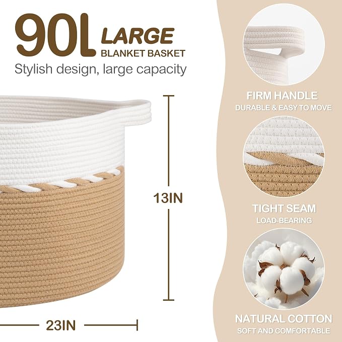 OIAHOMY 90L Extra Large Blanket Basket - Image 2