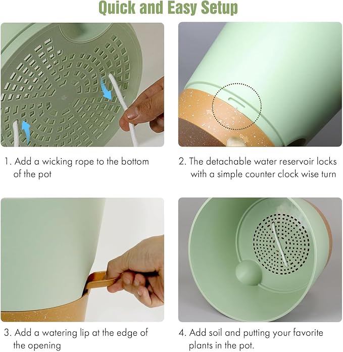 Self Watering Planter Pots for Plants, Drainage holes and saucers, - Image 7