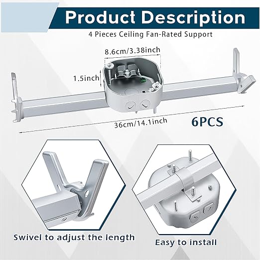 Therwen 6 Pcs Adjustable Fan Electrical Box Brace 14.2 Inches Long Silver - Image 2