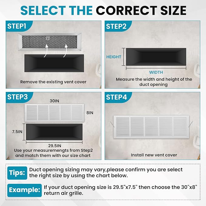 VOISEN Return Air Grille, Fits 30x8 Duct Opening, Steel Return Vent Cover - Image 5