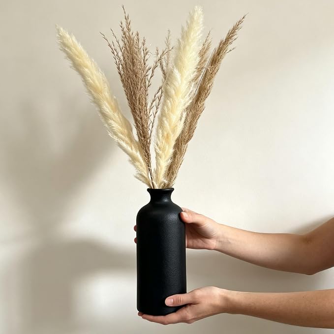 Small Black Ceramic Vase Set of 3, Modern Boho Farmhouse Flowers Vases | - Image 3