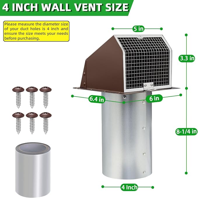 4 Inch Dryer Vent Cover Outside Hooded Wall Vent - Image 2