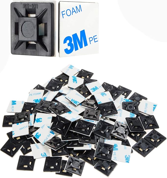 XHF 100 PCS 1.1" Black Self Adhesive Cable Zip Tie Mounts Wire Cable Clips by XHF