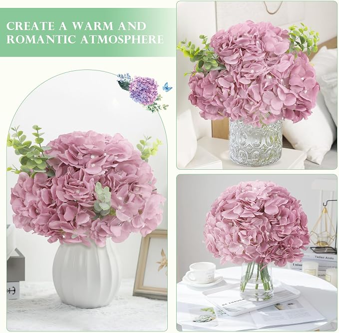 AVIVIHO 10pcs Fake Flowers Mauve Pink Flowers Hydrangea Artificial Flowers Bulk - Image 2