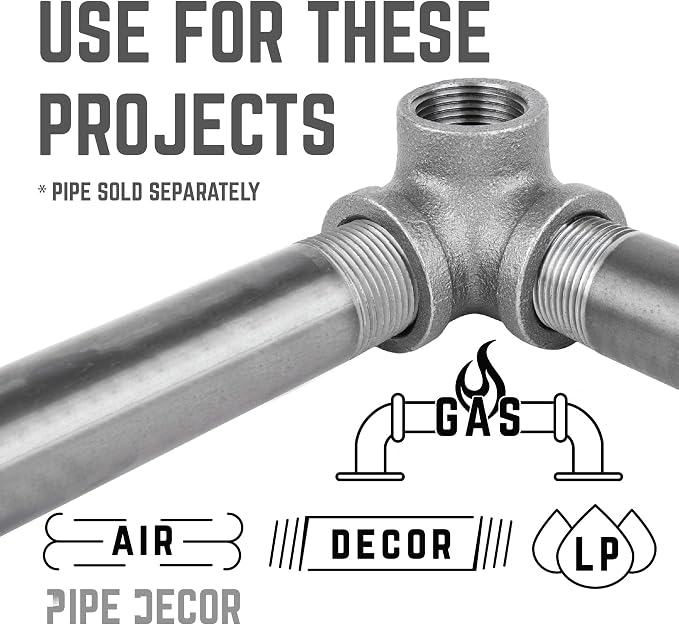 1/2" Side Outlet Elbow Fitting, PIPE DECOR Black Malleable Iron Fittings Fit - Image 2