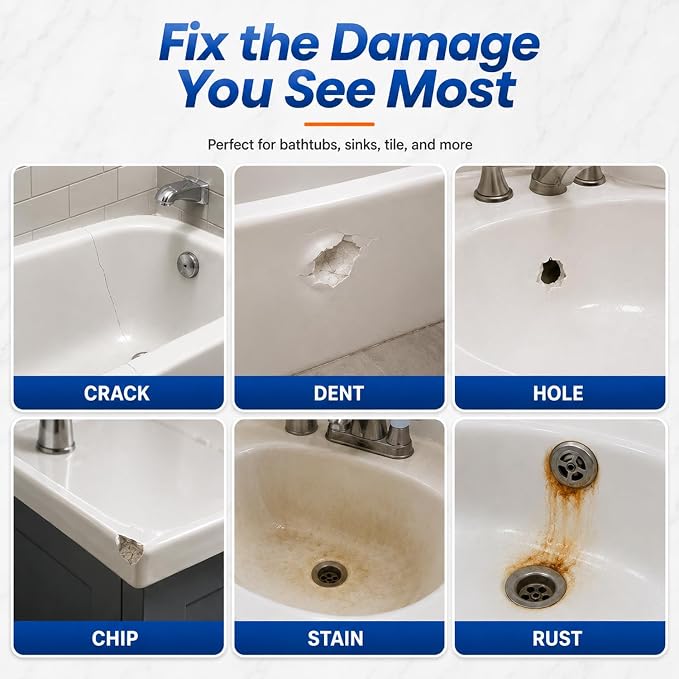 Porcelain Repair Kit White, High-Gloss Chipped Sink, Tub & Tile Repair Kit | - Image 2