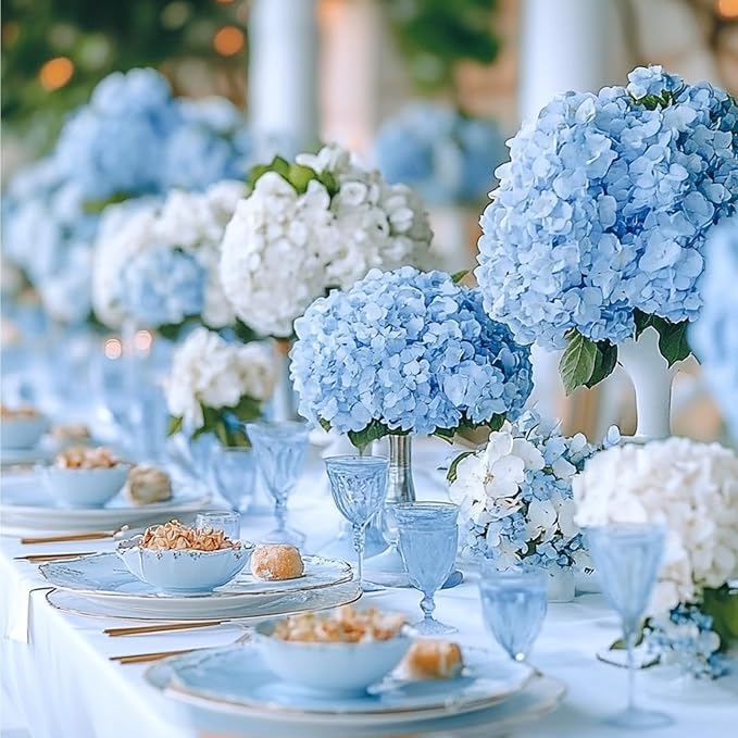 Auihiay 204Pcs Blue Hydrangea Artificial Flowers Bulk, Faux Hydrangeas | - Image 6