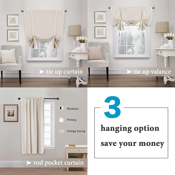 H.VERSAILTEX Blackout Tie Up Curtain Thermal Insulated Curtains Bathroom - Image 4