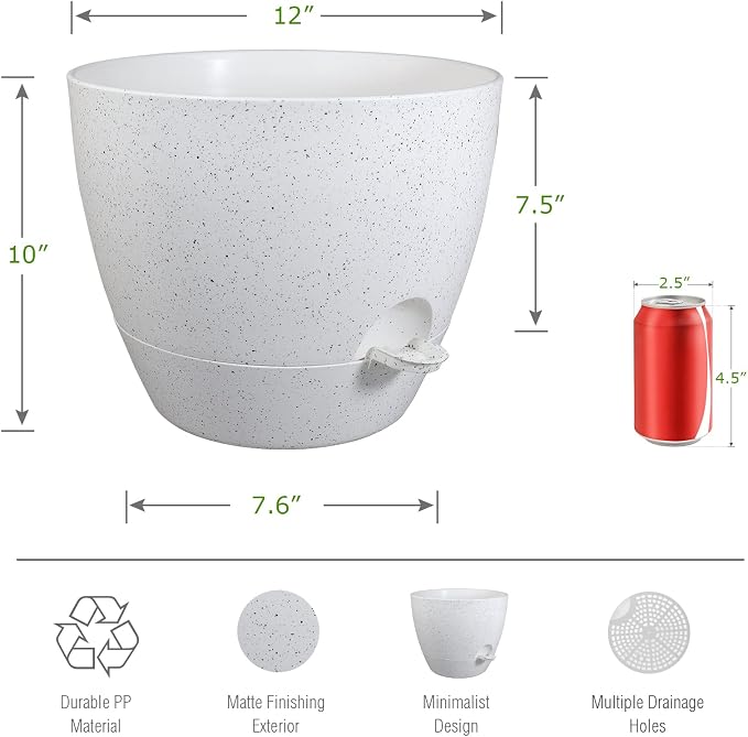 UOUZ 12 inch Large Self Watering Pots, Plastic Planters - Image 2