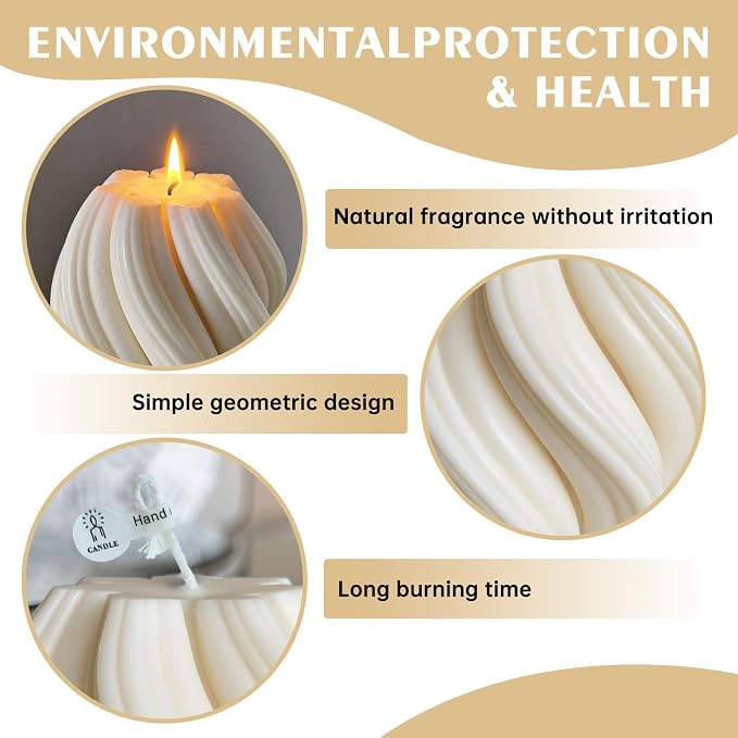 Spiral Swirl Candle Beautiful Handmade Pillar Scented Soy Wax, home decor - Image 2