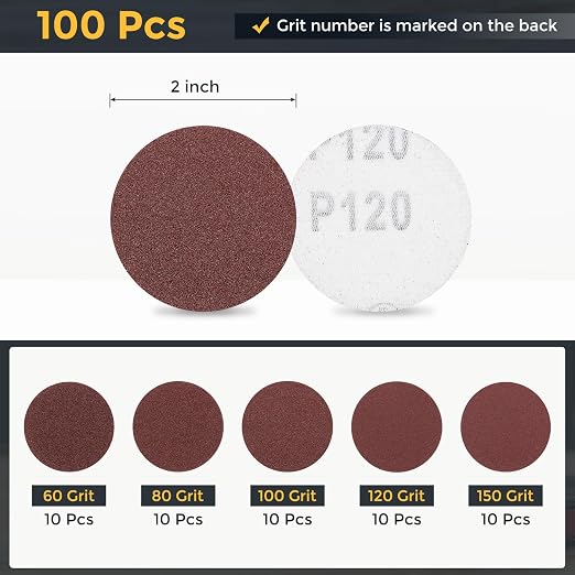 HARFINGTON 100Pcs 2Inch Sanding Disc Hook & Loop Sandpaper Aluminum Oxide | - Image 2