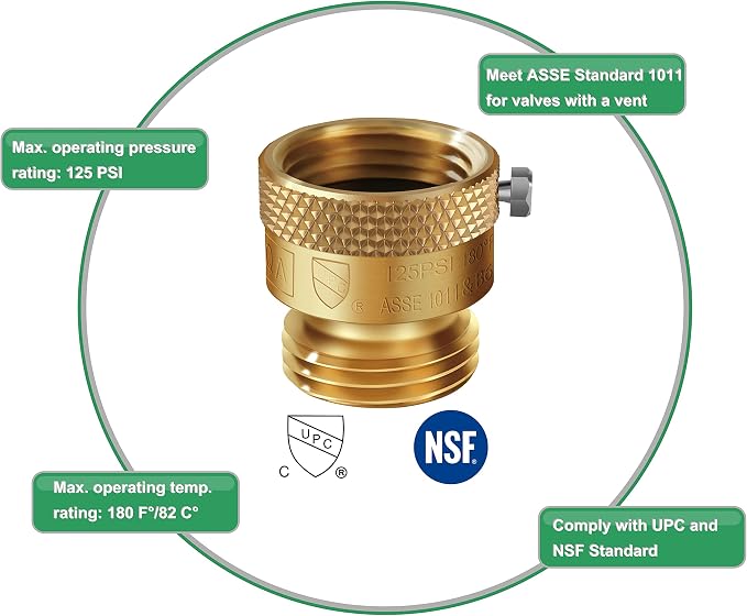 5 Pack SUNROAD Lead-Free Brass 3/4" Inch MHT Hose Bibb Connector Backflow - Image 5
