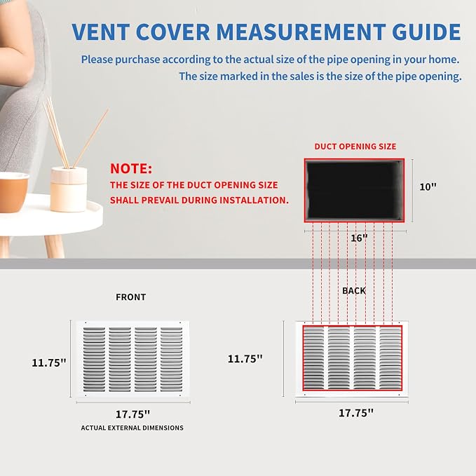 16x10 Return Air Grille, Air Return Vent Cover, AC Vent Cover, Cold Air Return - Image 3