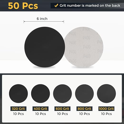 HARFINGTON 50Pcs 6Inch Sanding Disc Hook & Loop Black Silicon Carbide | - Image 2