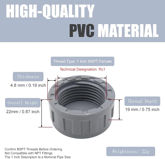 1 Inch BSPT Female PVC End Caps, 10 Pack | plumbing diy repair fit, watertight - Image 2