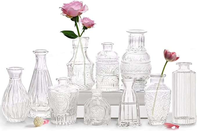 Bud Vases- Set of 10 Small Flower Glass Vases by QLOFEI